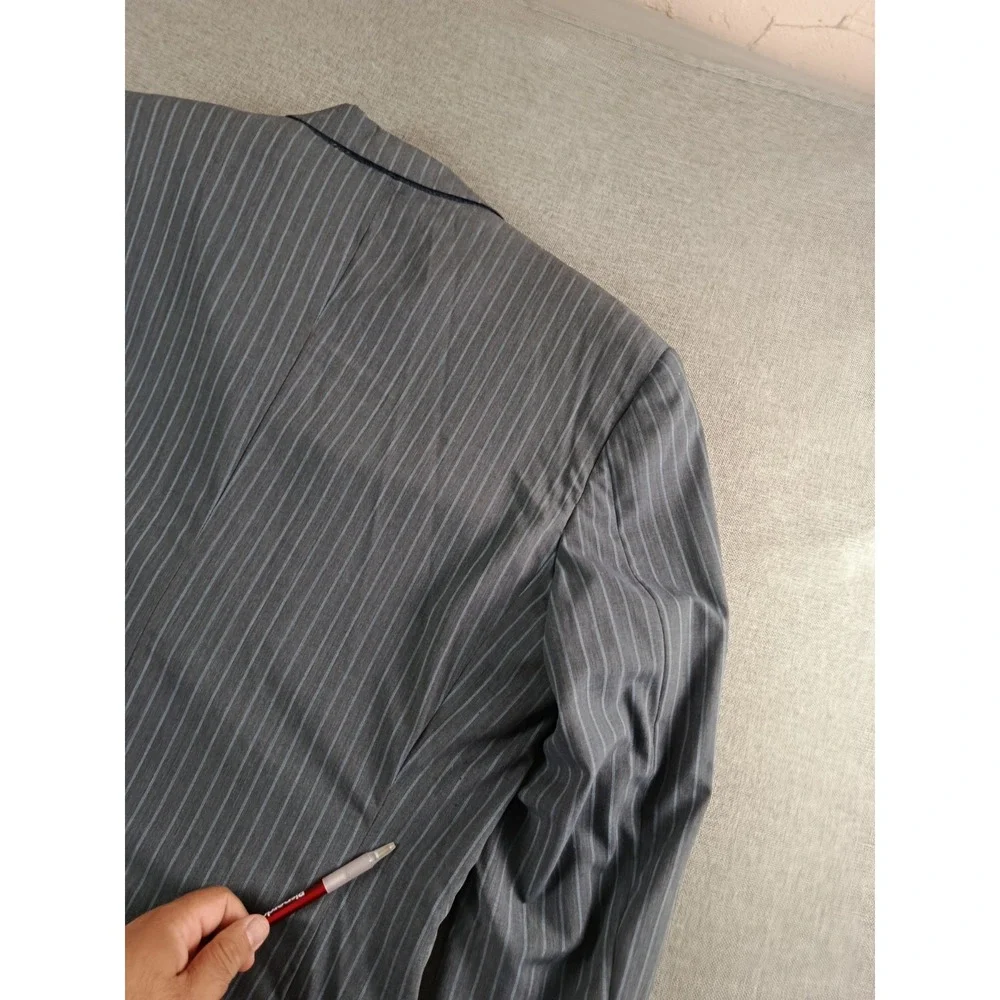 Oxxford Cloth Suit Mens 44 Gray Striped Wool Half Lined Lightweight Pants 36X29